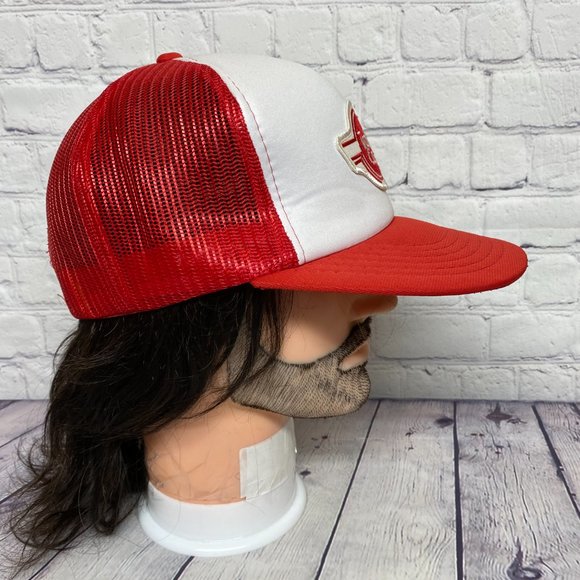 Vintage Trailer Care Hat Cap Snapback Red White Trucker Mesh Embroidered Patch - Picture 4 of 12